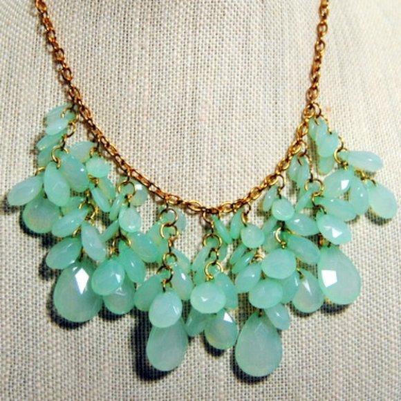 Statement Jewelry Necklace Blue Green Crystals - Picture 2 of 4